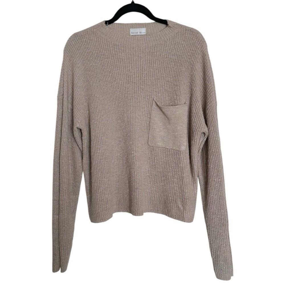 Be Cool Ribbed Knit Slouchy Pocket Sweater Large